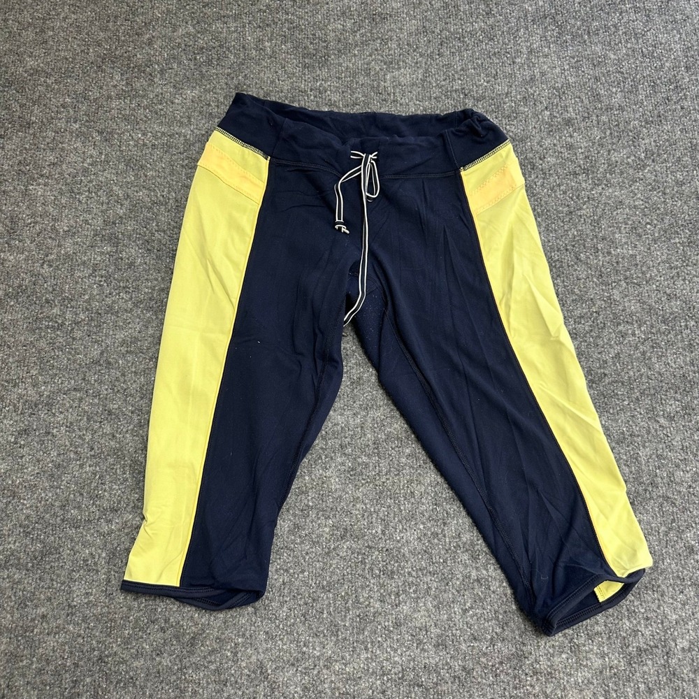 Lululemon Capri Leggings Womens Size 4 Navy Blue Yellow Colorblock Yoga Cropped